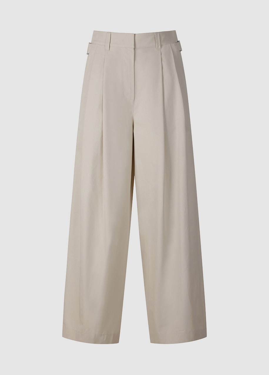 Two-tuck wide cotton pants