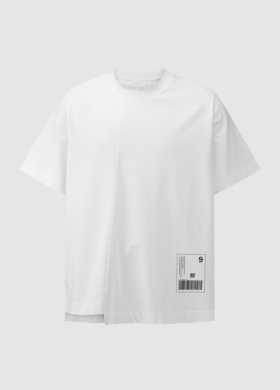 Diagonal cut printed point short sleeve t-shirt