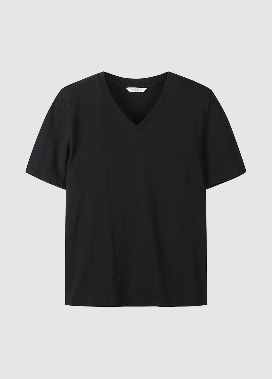 슬림핏 브이넥 티셔츠 BLACK