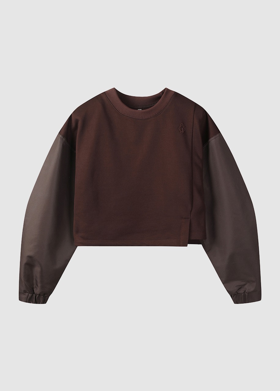 Woven volume sleeve crop sweatshirt