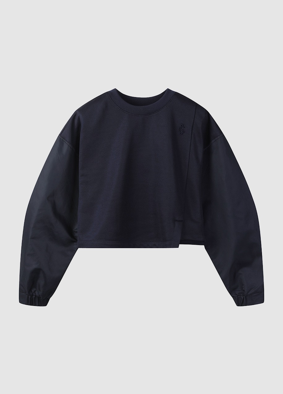 Woven volume sleeve crop sweatshirt