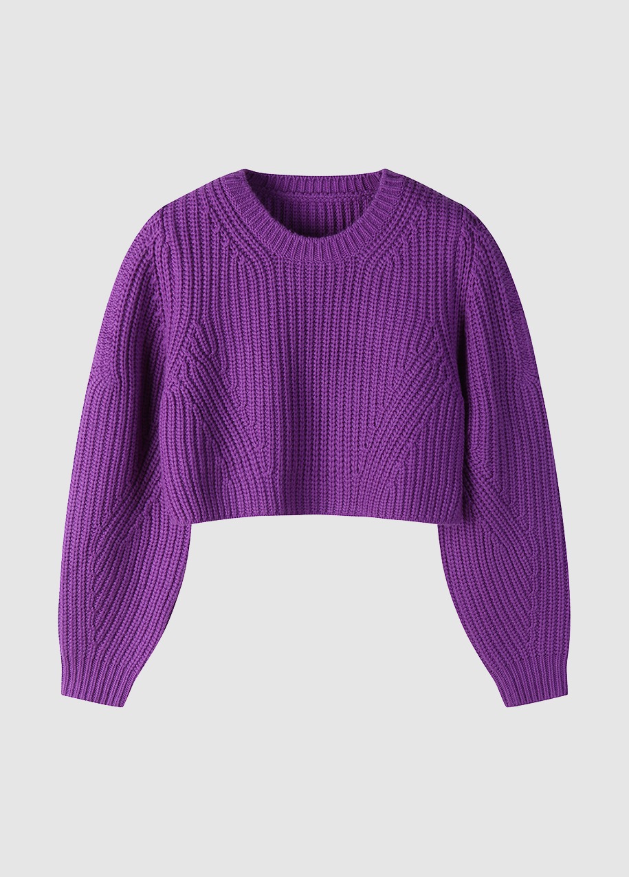 Wool blend cropped round pullover