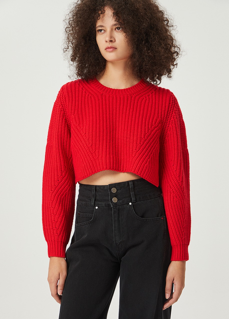 Wool blend cropped round pullover