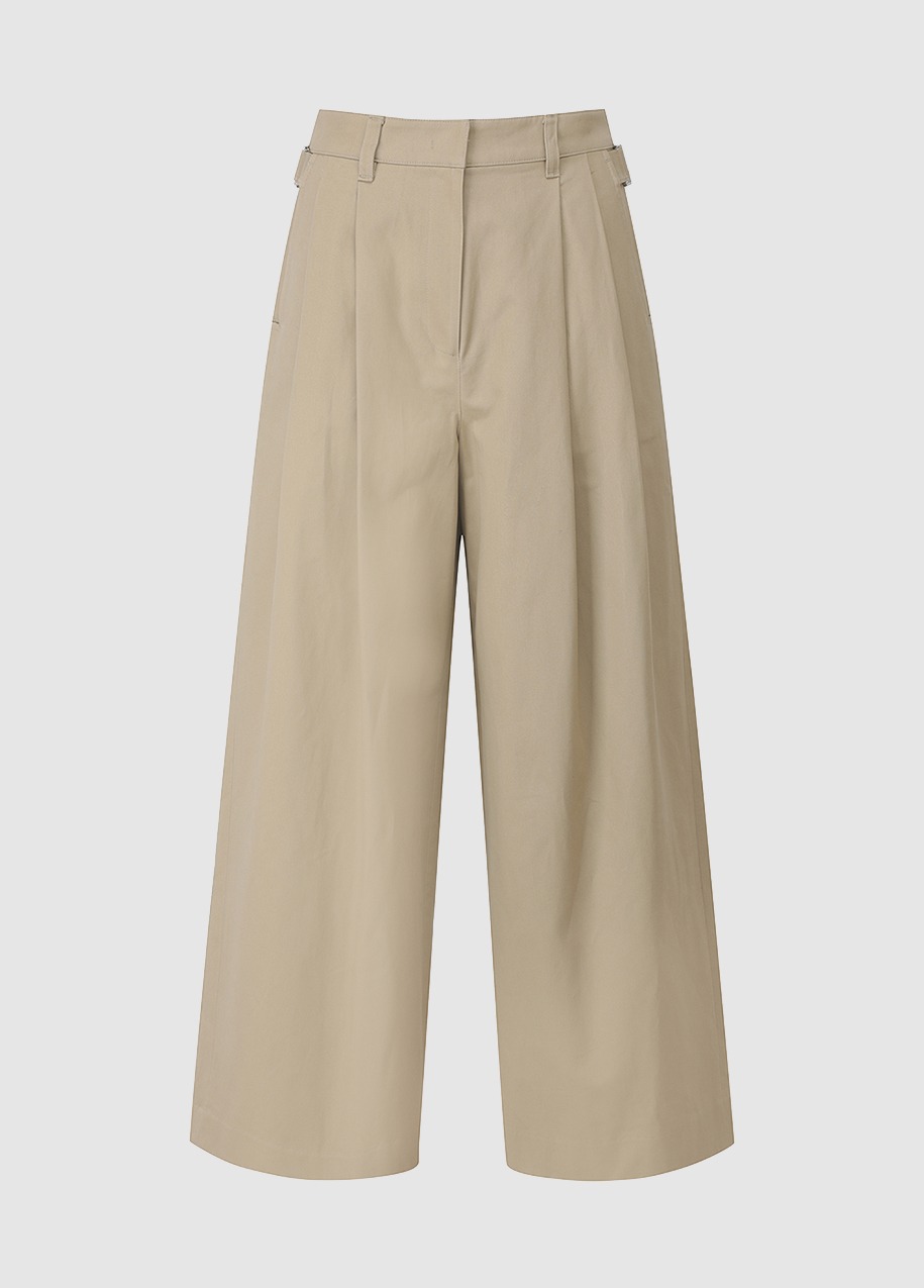 Bijo detail two-tuck wide cotton pants