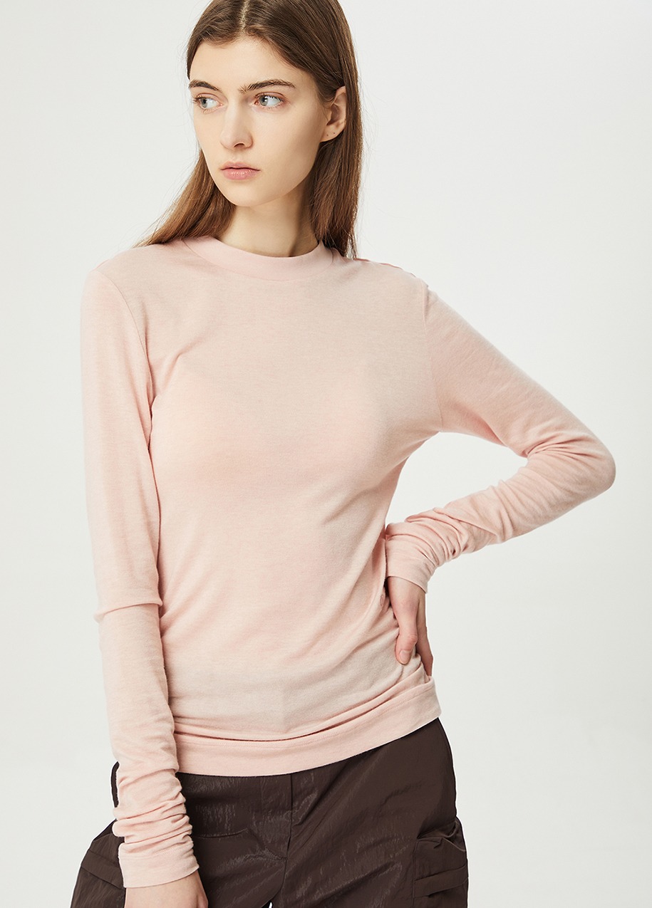 Rib neck long sleeve embroidered T-shirt