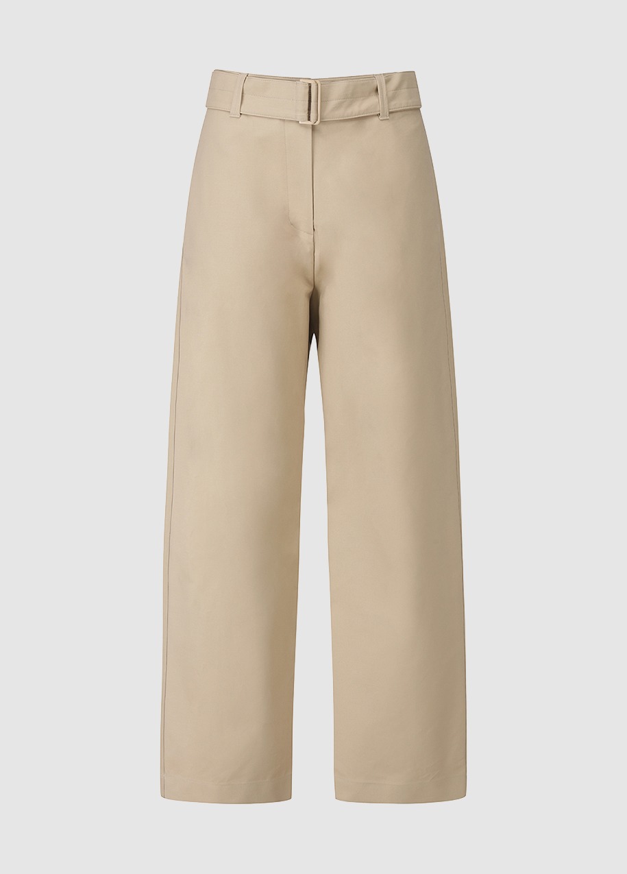 Belted no-tuck cotton pants