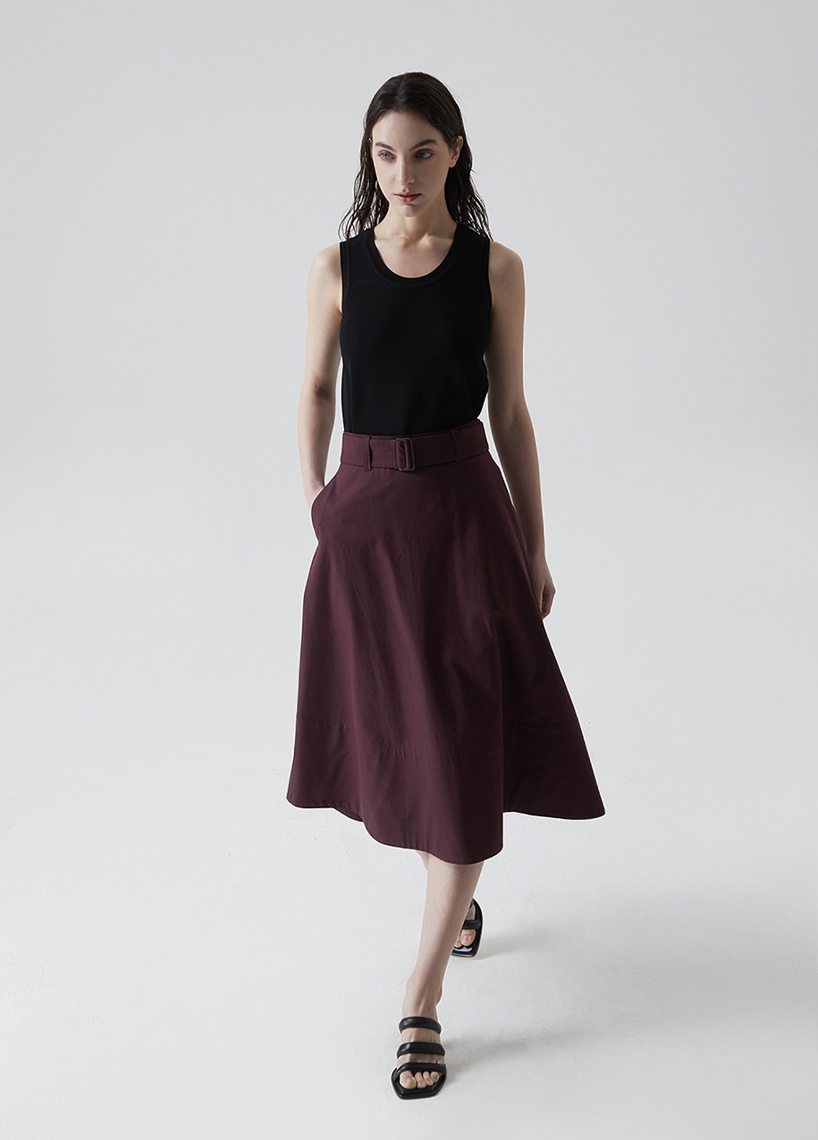Belted cotton flare skirt