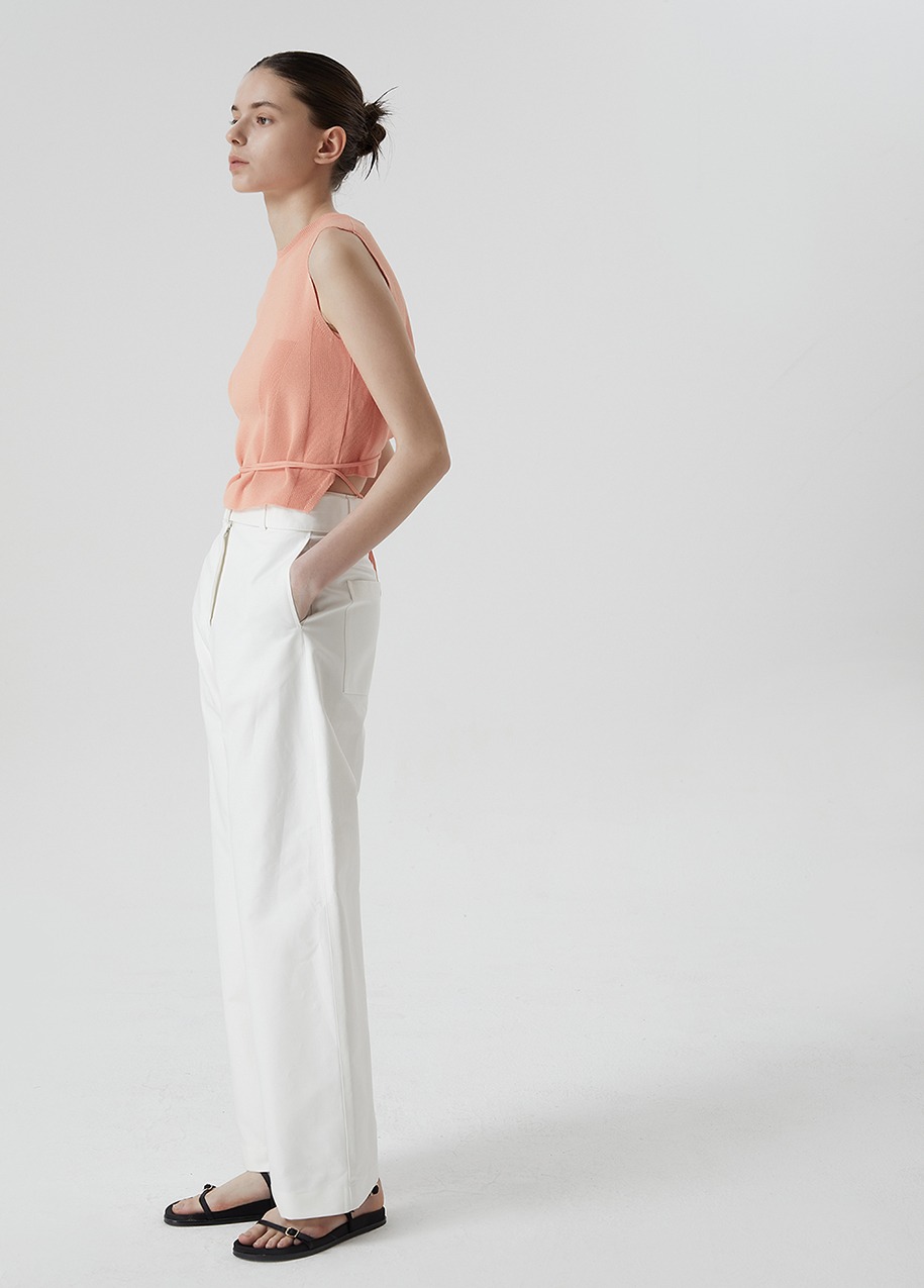 Belted no-tuck cotton pants